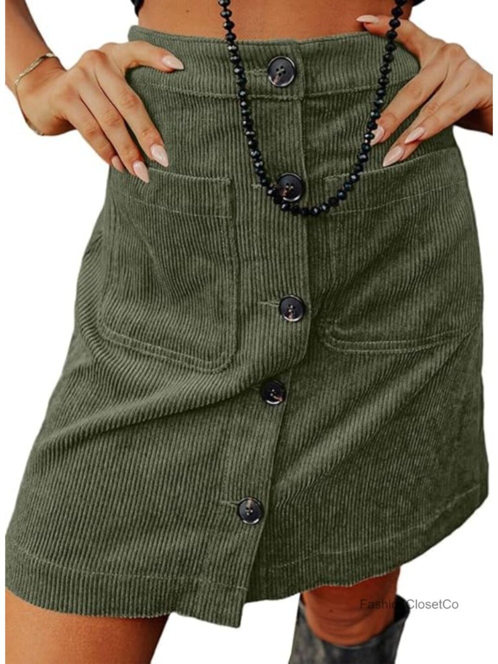 Women's Corduroy Mini Skirt High Waisted A-Line Button Down with Pockets